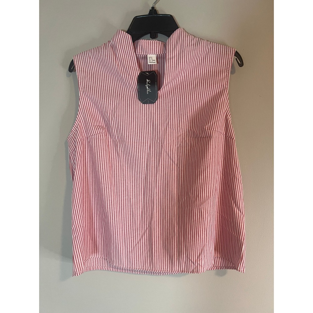 Soly Hux Womens Red White Striped Sleeveless Mock Neck V-Cut Blouse Size Medium
